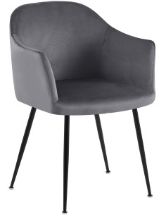 Fauteuil de table vintage chic Velours Gris foncé Métal Noir Mat Balor - 1