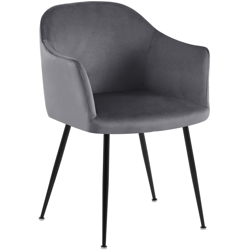 Fauteuil de table vintage chic Velours Gris foncé Métal Noir Mat Balor - 1