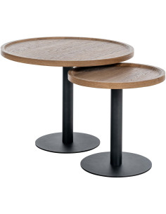 Table d'appoint gigogne industrielle chic Ronde Bois Marron Métal Noir Mat Sonea - 5