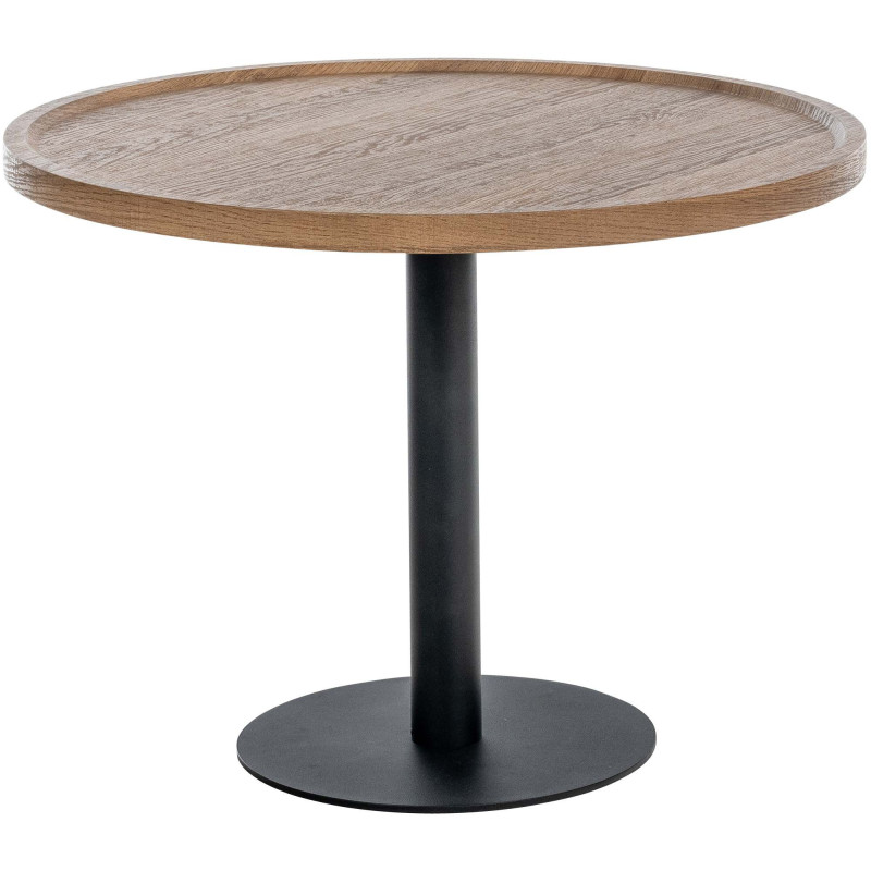 Table d'appoint gigogne industrielle chic Ronde Bois Marron Métal Noir Mat Sonea - 1