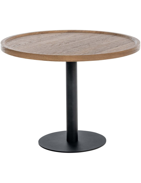 Table d'appoint gigogne industrielle chic Ronde Bois Marron Métal Noir Mat Sonea - 1