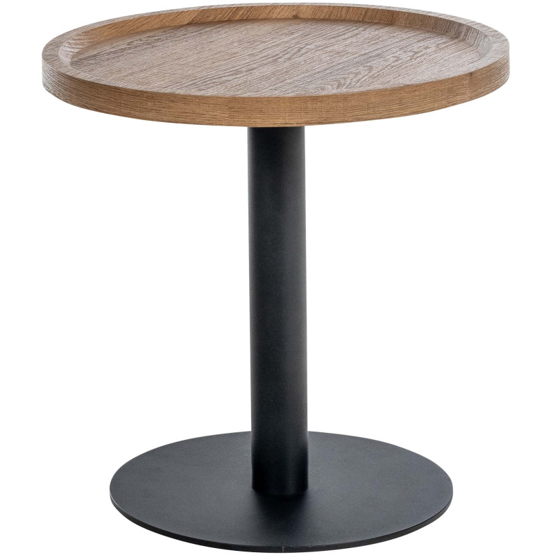 Table d'appoint gigogne industrielle chic Ronde Bois Marron Métal Noir Mat Sonea - 4
