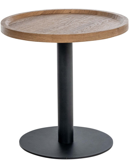 Table d'appoint gigogne industrielle chic Ronde Bois Marron Métal Noir Mat Sonea - 4