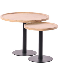 Table d'appoint gigogne industrielle chic Ronde Bois Naturel Métal Noir Mat Sonea - 1