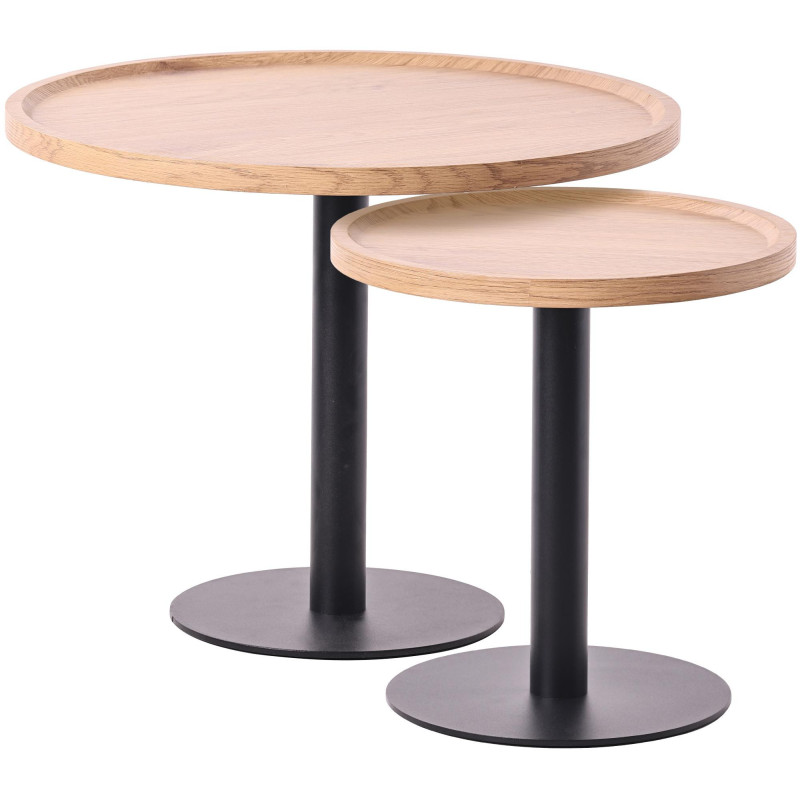 Table d'appoint gigogne industrielle chic Ronde Bois Naturel Métal Noir Mat Sonea - 1