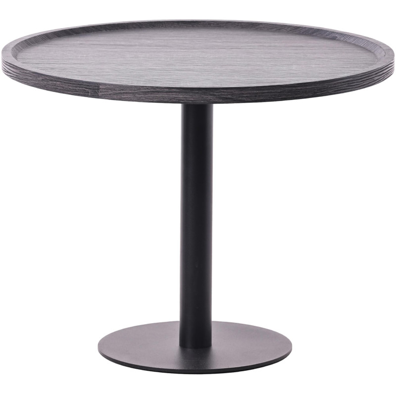 Table d'appoint gigogne industrielle chic Ronde Bois Gris Métal Noir Mat Sonea - 1