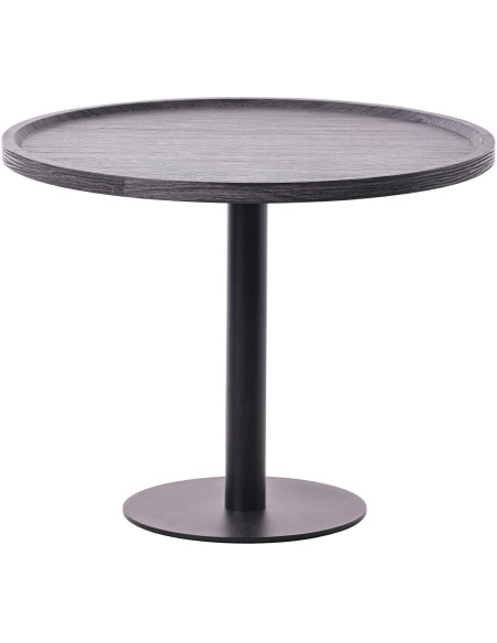 Table d'appoint gigogne industrielle chic Ronde Bois Gris Métal Noir Mat Sonea - 1