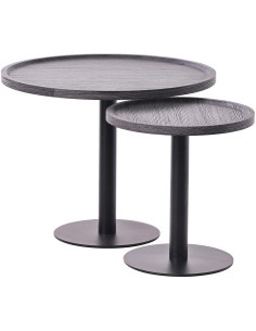 Table d'appoint gigogne industrielle chic Ronde Bois Gris Métal Noir Mat Sonea - 5