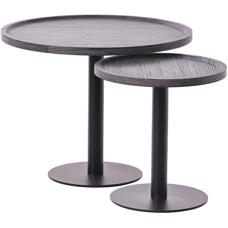 Table d'appoint gigogne industrielle chic Ronde Bois Gris Métal Noir Mat Sonea - 5