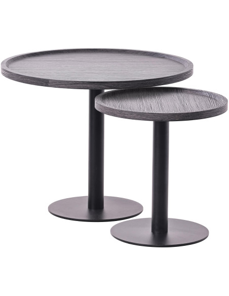 Table d'appoint gigogne industrielle chic Ronde Bois Gris Métal Noir Mat Sonea - 5