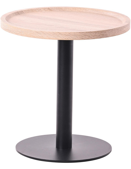 Table d'appoint gigogne industrielle chic Ronde Bois Marron chêne Métal Noir Mat Sonea - 4