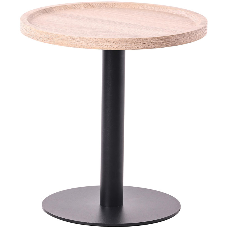 Table basse industrielle chic Ronde 40 cm Bois Marron chêne Métal Noir Sonea - 1