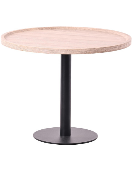 Table basse industrielle chic Ronde 60 cm Bois Marron chêne Métal Noir Sonea - 1