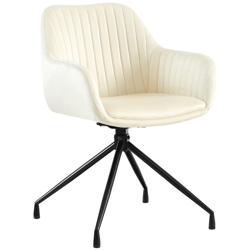 Fauteuil de table chic pivotant Tissu Blanc crème Vieilli Métal Noir Nolen - 1