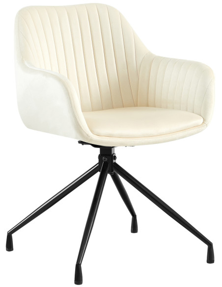 Fauteuil de table chic pivotant Tissu Blanc crème Vieilli Métal Noir Nolen - 1