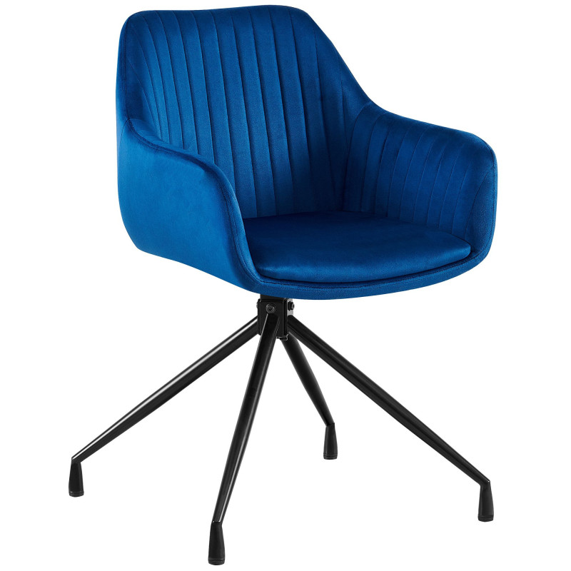 Fauteuil de table chic pivotant Tissu Bleu foncé Vieilli Métal Noir Nolen - 1