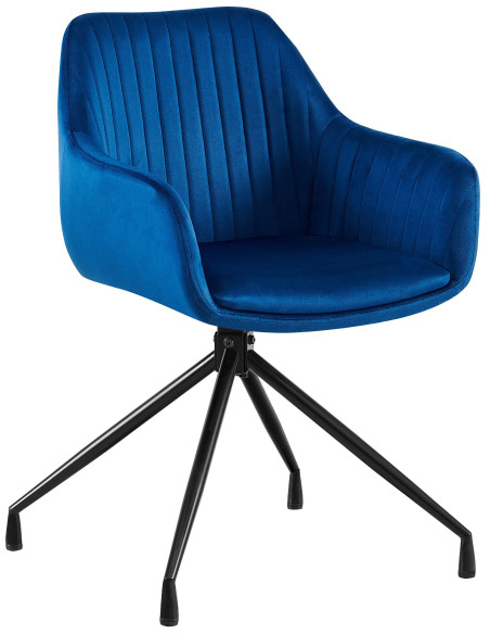 Fauteuil de table chic pivotant Tissu Bleu foncé Vieilli Métal Noir Nolen - 1