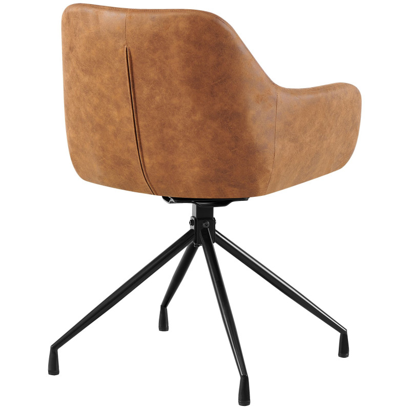 Fauteuil de table vintage chic pivotant Polyuréthane Marron clair Vieilli Métal Noir Nolen - 2