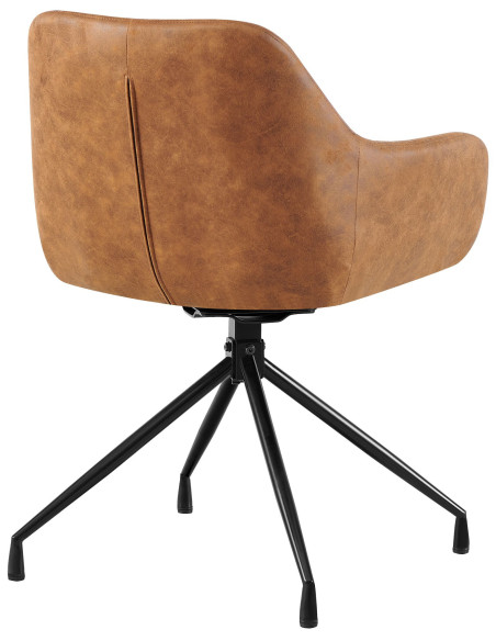 Fauteuil de table vintage chic pivotant Polyuréthane Marron clair Vieilli Métal Noir Nolen - 2