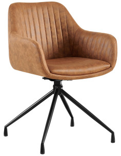 Fauteuil de table vintage chic pivotant Polyuréthane Marron clair Vieilli Métal Noir Nolen - 1