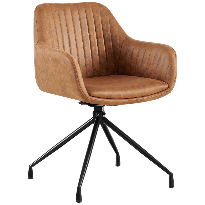 Fauteuil de table vintage chic pivotant Polyuréthane Marron clair Vieilli Métal Noir Nolen - 1