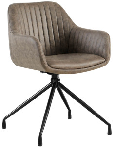 Fauteuil de table vintage chic pivotant Polyuréthane Gris Vieilli Métal Noir Nolen - 1