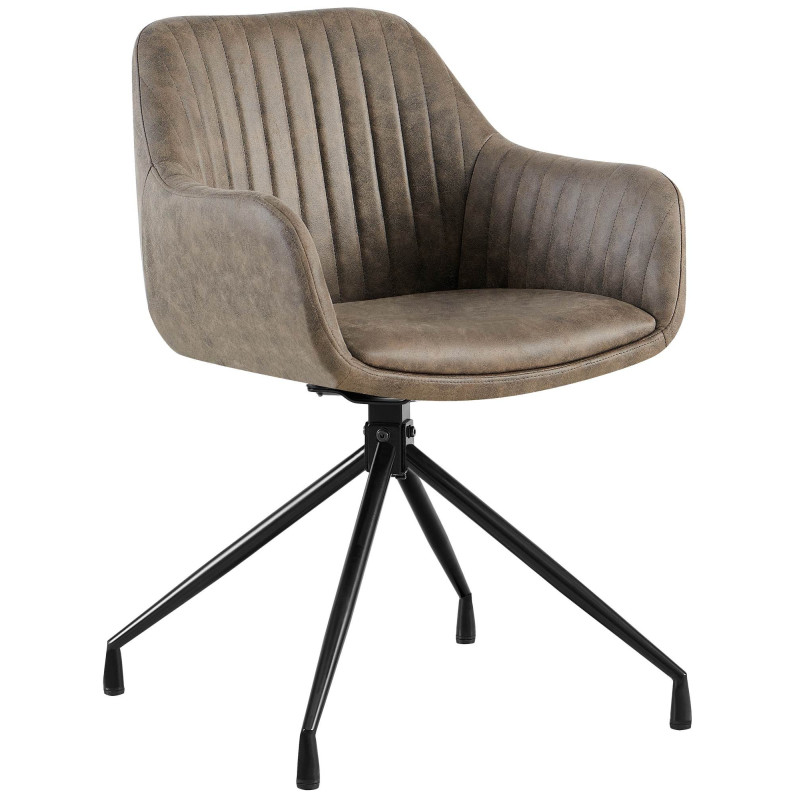 Fauteuil de table vintage chic pivotant Polyuréthane Gris Vieilli Métal Noir Nolen - 1