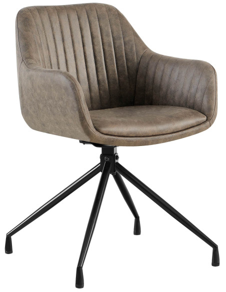 Fauteuil de table vintage chic pivotant Polyuréthane Gris Vieilli Métal Noir Nolen - 1