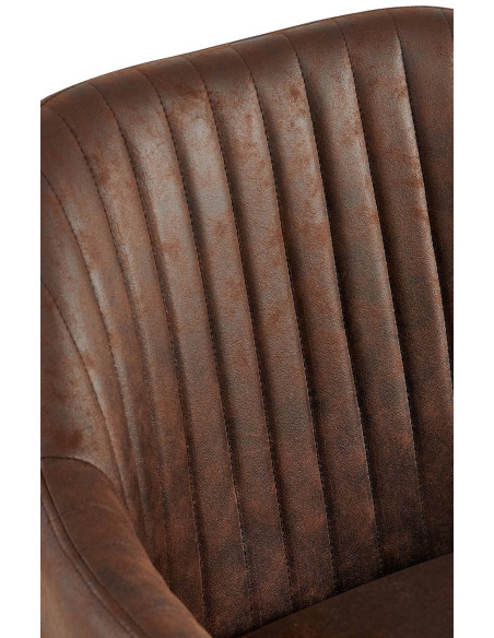 Fauteuil de table vintage chic pivotant Polyuréthane Marron foncé Vieilli Métal Noir Nolen - 4