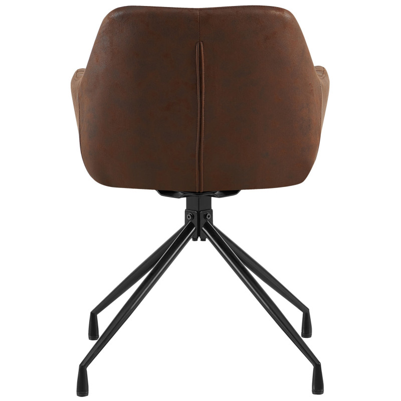 Fauteuil de table vintage chic pivotant Polyuréthane Marron foncé Vieilli Métal Noir Nolen - 3