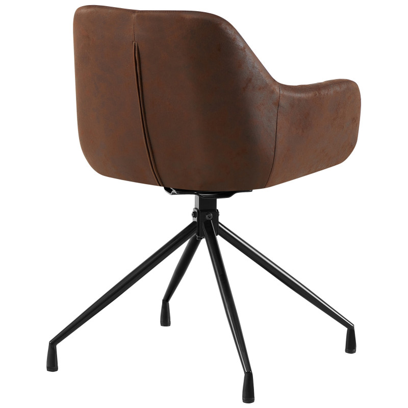 Fauteuil de table vintage chic pivotant Polyuréthane Marron foncé Vieilli Métal Noir Nolen - 2