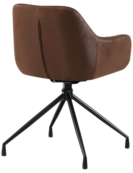 Fauteuil de table vintage chic pivotant Polyuréthane Marron foncé Vieilli Métal Noir Nolen - 2