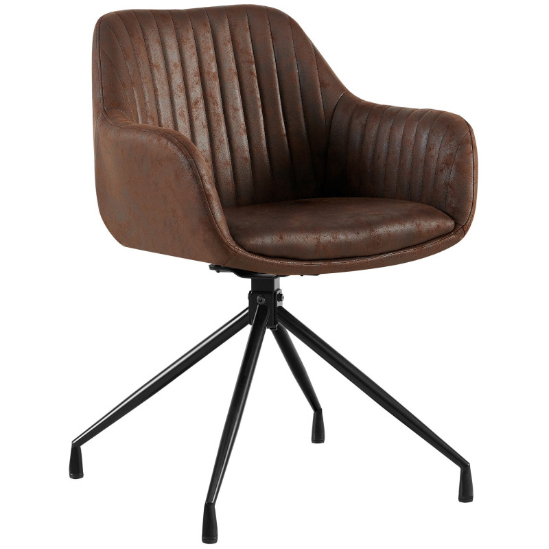 Fauteuil de table vintage chic pivotant Polyuréthane Marron foncé Vieilli Métal Noir Nolen - 1
