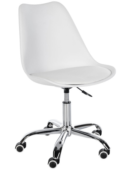 Chaise de bureau à roulettess design Polyuréthane Polypropylène Blanc Métal Argenté Chromé Silea - 1