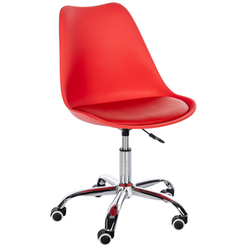 Chaise de bureau à roulettess design Polyuréthane Polypropylène Rouge Métal Argenté Chromé Silea - 1