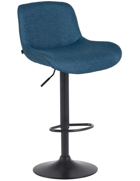 Tabouret de bar moderne Tissu Bleu Métal Noir Mat Yielo 