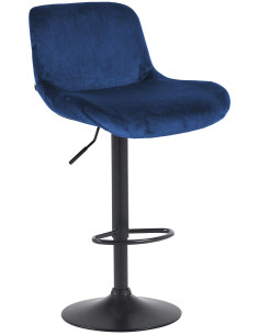 Tabouret de bar moderne Velours Bleu Métal Noir Mat Yielo 