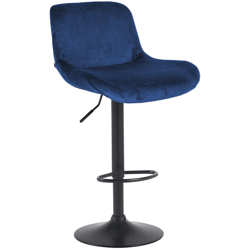 Tabouret de bar moderne Velours Bleu Métal Noir Mat Yielo 