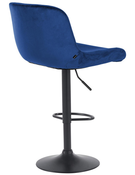 Tabouret de bar moderne Velours Bleu Métal Noir Mat Yielo 