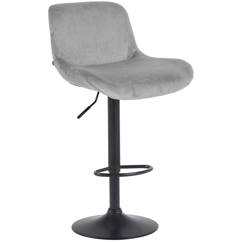 Tabouret de bar moderne Velours Gris Métal Noir Mat Yielo 