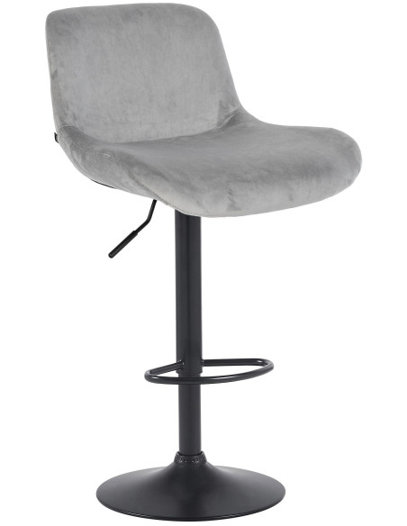Tabouret de bar moderne Velours Gris Métal Noir Mat Yielo 