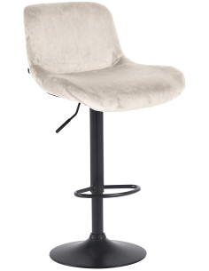 Tabouret de bar moderne Velours Blanc crème Métal Noir Mat Yielo 