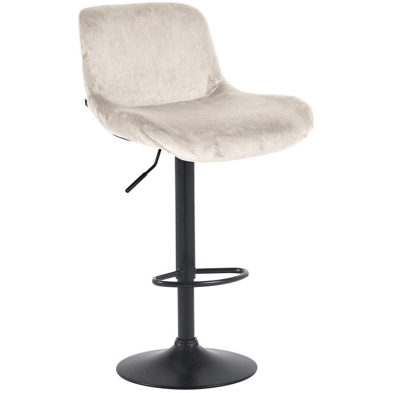 Tabouret de bar moderne Velours Blanc crème Métal Noir Mat Yielo 