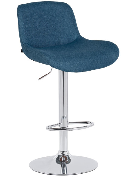 Tabouret de bar moderne Tissu Bleu Métal Argenté Chromé Yielo 
