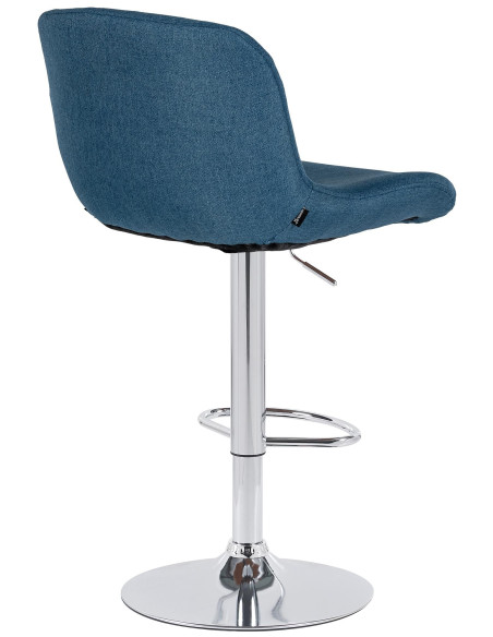 Tabouret de bar moderne Tissu Bleu Métal Argenté Chromé Yielo 
