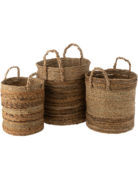 Panier déco Mamy en Feuille de bananier Naturel et Herbe (Lot de 3) - 1