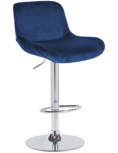 Tabouret de bar moderne Velours Bleu Métal Argenté Chromé Yielo 