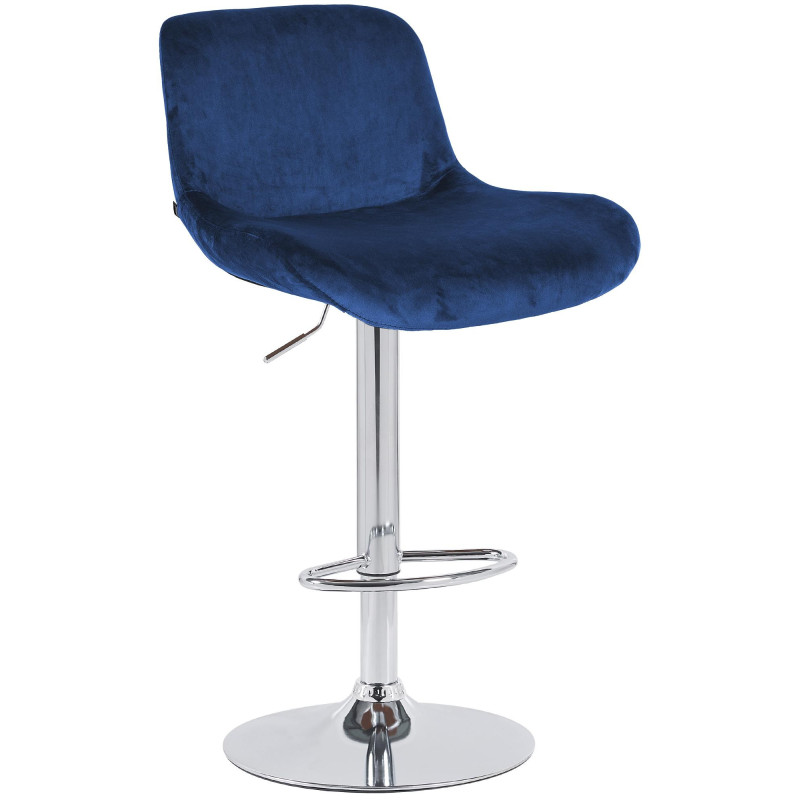 Tabouret de bar moderne Velours Bleu Métal Argenté Chromé Yielo 