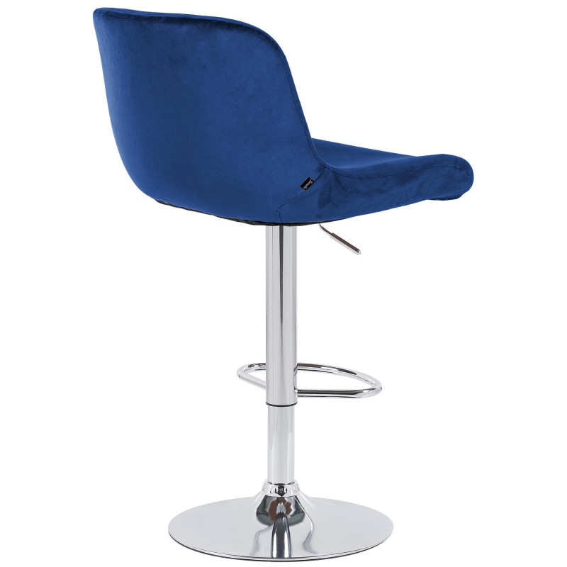 Tabouret de bar moderne Velours Bleu Métal Argenté Chromé Yielo 
