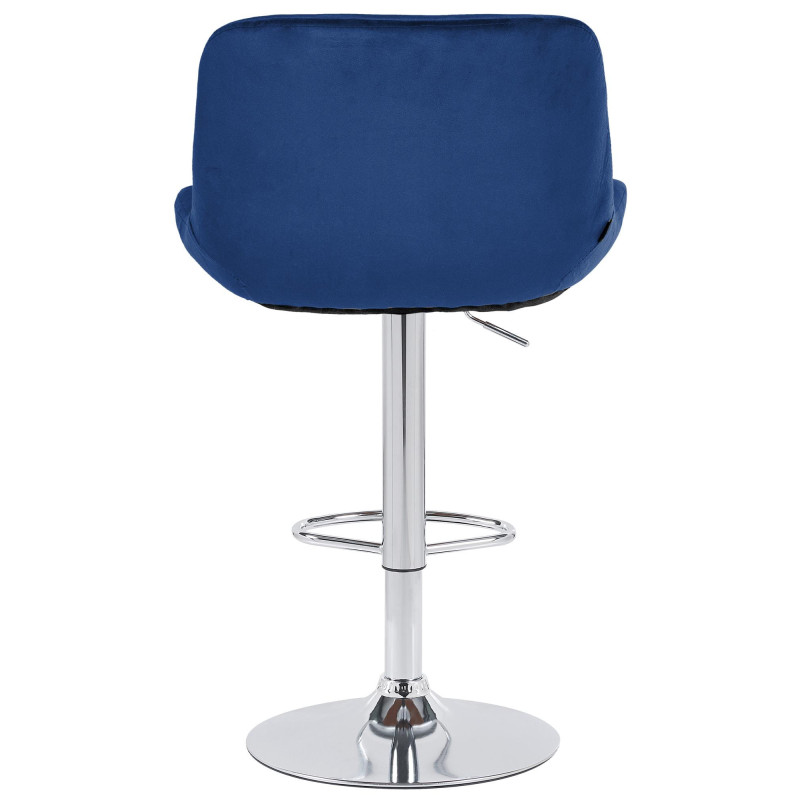 Tabouret de bar moderne Velours Bleu Métal Argenté Chromé Yielo 